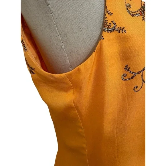 Vtg 90s Ann Taylor Orange Silk Shift Midi Dress Sz 6 Paisley Boho Cocktail Event - Picture 5 of 8